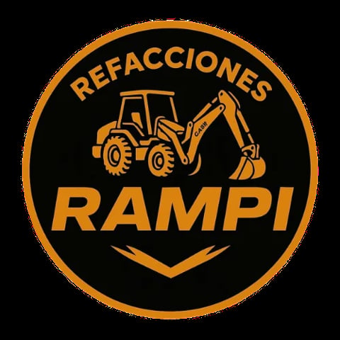 Circular logo for Refacciones Rampi featuring yellow construction equipment